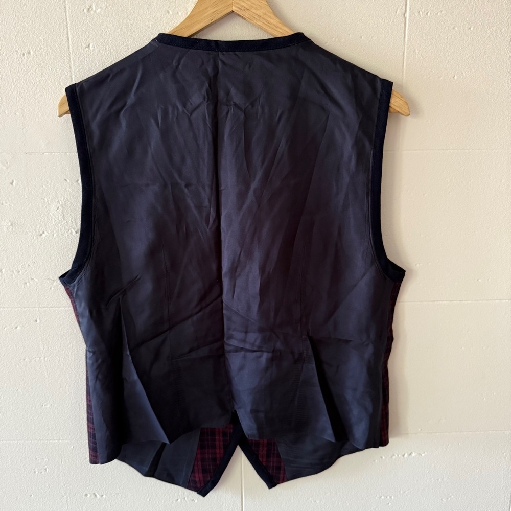 Vintage |  Navy Embroidered Plaid Wool Vest | Dark Academia | Size Medium - Picture 4 of 8